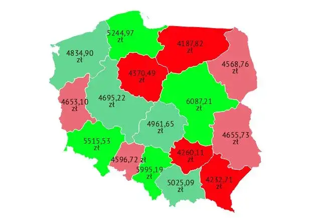 mapa zarobków dekarzy Polska województwa