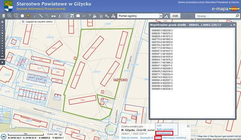przykładowe mapy geodezyjne z punktami granicznymi