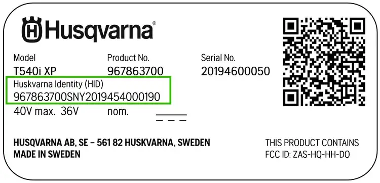 tabliczka znamionowa pilarka Husqvarna lokalizacja numer seryjny